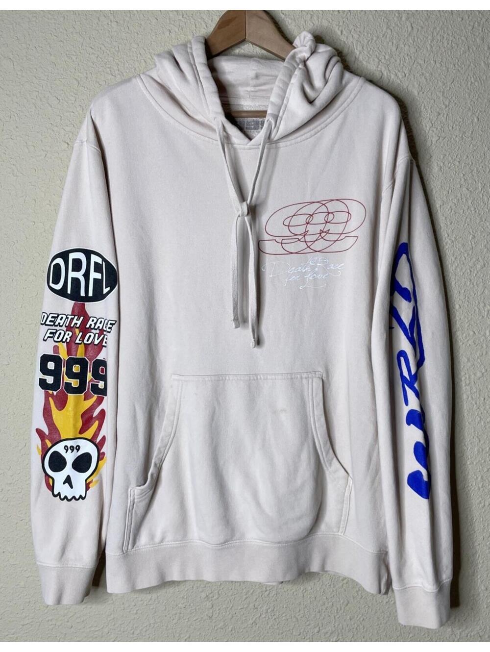 999 Juice WRLD Death Race For Love DRFL 999 Tan Hoodie Men's Medium Skull